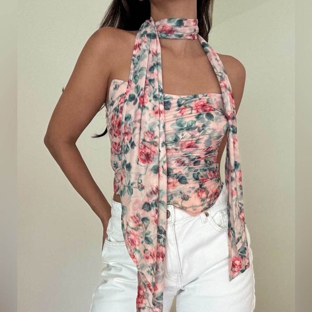 *24 HOUR SALE* Champagne Campaign Floral Corset With Scarf
